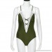 Fuladelt 1 Piece Swimsuit for Women V Neck Cross Slimming Bathing Suit Vintage Lace Swimwear Monokini Army Green B07PX31M2X